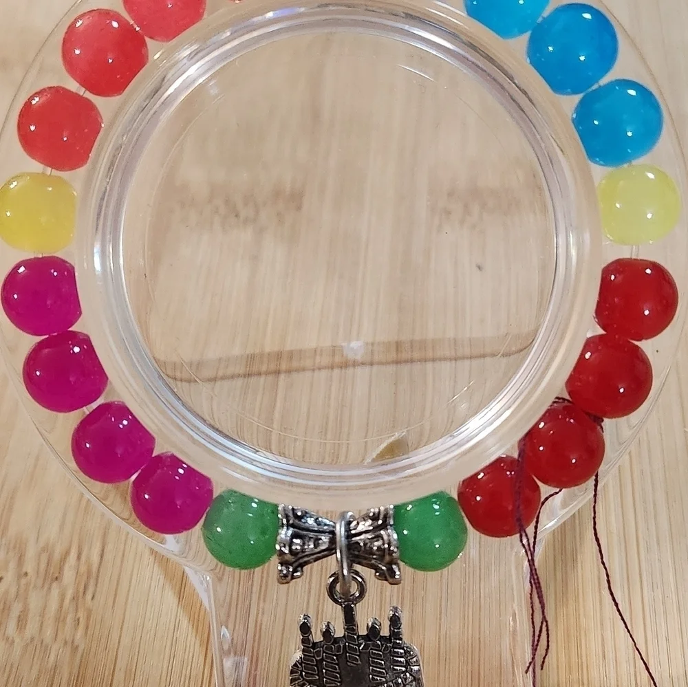 Hand Crafted Bracelet Beaded Stretch Charm Happy Birthday Yellow Multi
